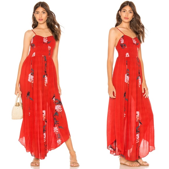 Free People Beau Smocked Printed Slip Dress in Red - Picture 11 of 12